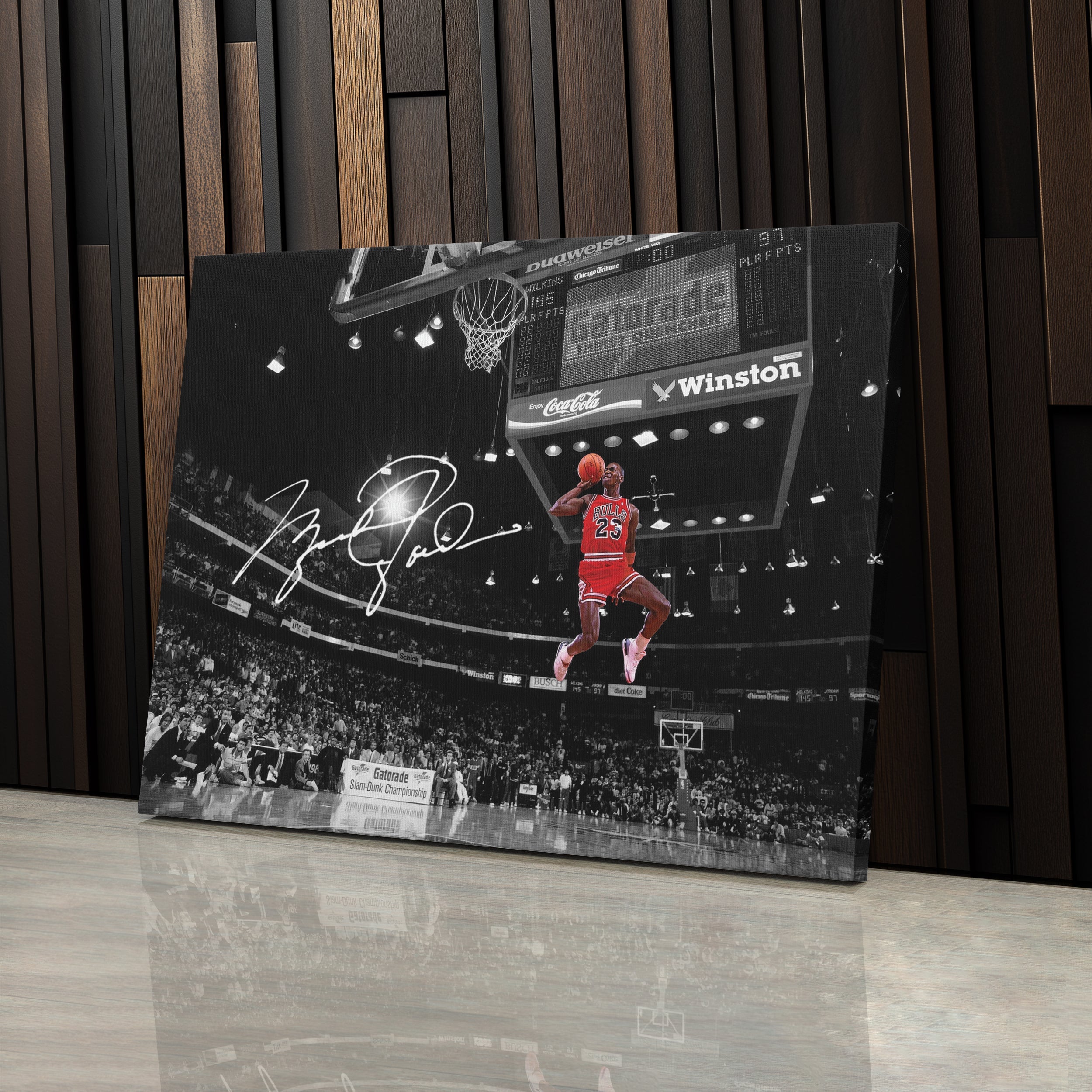 Michael Jordan Autographed Canvas – Slam Dunk Chicago Bulls Wall Art