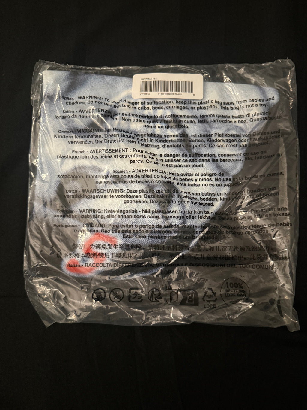 SUPREME BLACK SNOWMAN TEE